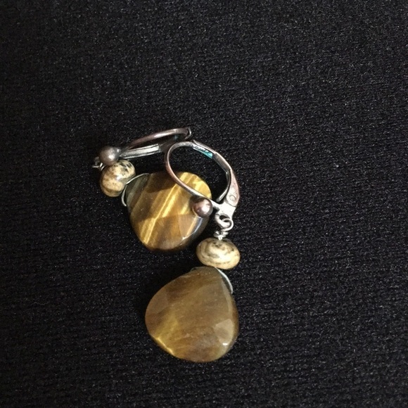 Tigers Eye gemstone lever back dangle Earrings - Picture 5 of 5